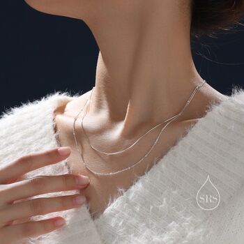 Double Layer Necklace With Satellite And Snake Chain, 3 of 11