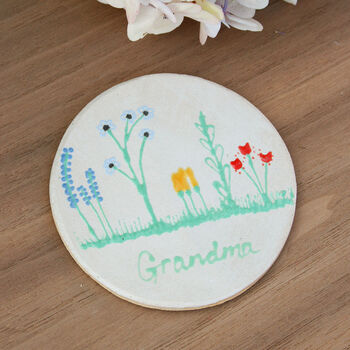 Hand Drawn Floral Ceramic Coaster, 3 of 5