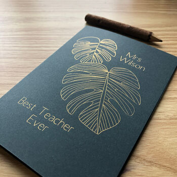 Personalised Monstera Thank You Teacher Gold Foil Card, 8 of 9