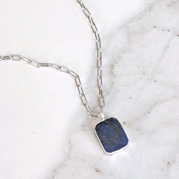 The Rectangle Lapis Lazuli Necklace, Silver, 5 of 8