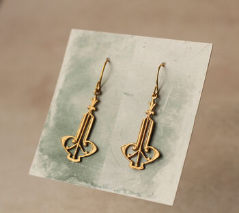 Gold Art Deco Harp Earrings, 3 of 8