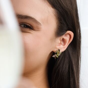 Large Green Gemstone Cluster Earrings In Sterling Silver, 5 of 12