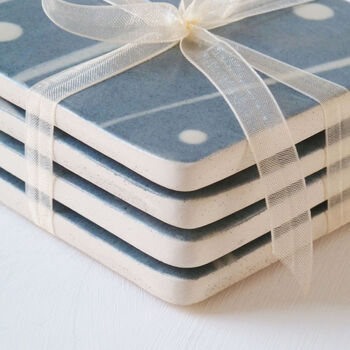 Blue And White Slip Trailed Ceramic Coaster Set, 2 of 5