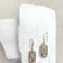 Dalmatian Jasper Rectangle Drop Real 18k Gold Plated Earrings, thumbnail 3 of 3