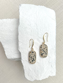 Dalmatian Jasper Rectangle Drop Real 18k Gold Plated Earrings, 3 of 3