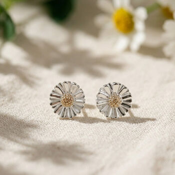 Daisy Silver And Solid Gold Studs, 2 of 9