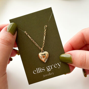 Birthstone Heart Locket 18k Gold Plated Necklace, 9 of 12