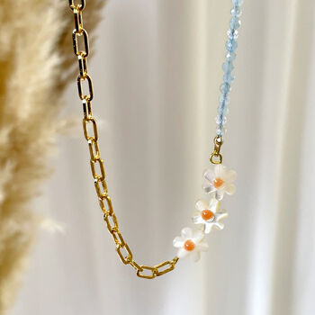 Pearl Daisy And Aquamarine Gemstone Beaded Necklace, 11 of 12