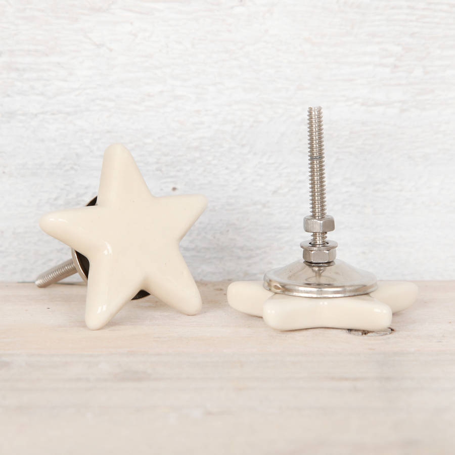 Cream Ceramic Star Drawer Knob Handles By Red Berry Apple