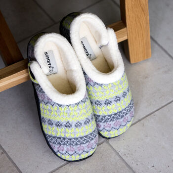 Ellen Grey/Lime Nordic Women's Slippers Indoor/Garden Shoes, 8 of 12