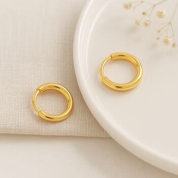 Mini 18ct Yellow Gold Sterling Silver Huggie Sleeper Hoop Earrings – 10mm, 3 of 6