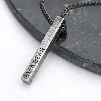 Personalised Men's Brushed Gunmetal Solid Bar Necklace, 3 of 5