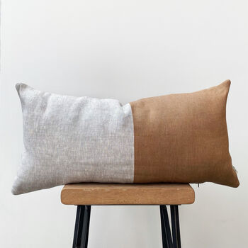 Lumbar Linen Cushion Cover Brown And Grey, 2 of 5