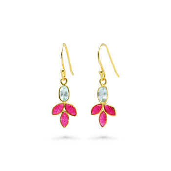 Blue Topaz And Pink Quartz Gold Vermeil Drop Earrings, 4 of 7