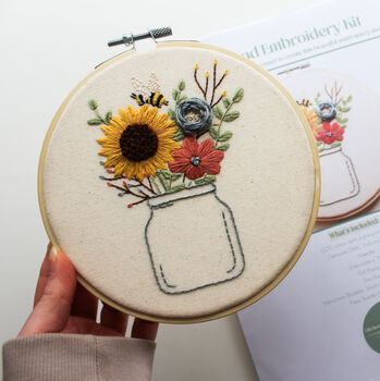 Vase Of Flowers With Sunflowers And Bee Beginner Embroidery Kit, Hand Embroidery, 5 of 6