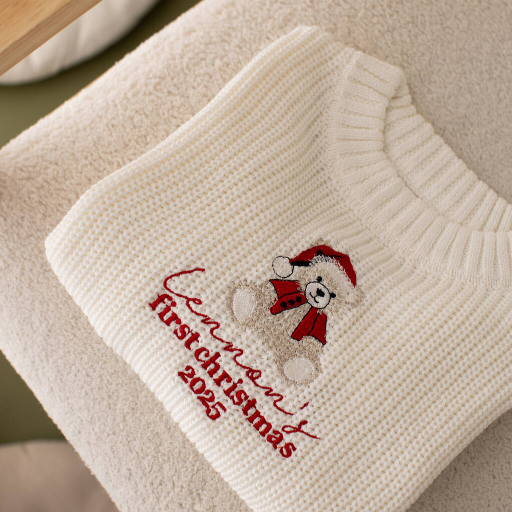Personalised Bear First Christmas Baby Jumper, 1 of 4