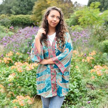 Turquoise And Pink Paisley Viscose Summer Jacket, 3 of 3