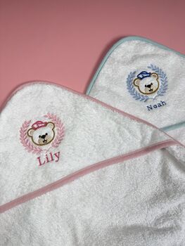 Baby Name Embroidered Bath Towel With Sailor Bear, 3 of 4