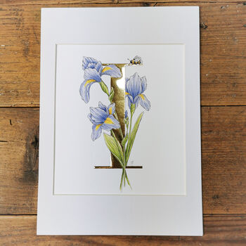 I Is For Iris, Gilded Botanical Print, 2 of 5