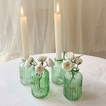 Set Of Two Green Pressed Glass Bottle Vases Florence, 4 of 7