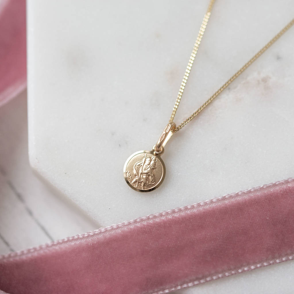 Tiny 9ct Gold St Christopher Christening Necklace, 1 of 5