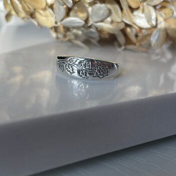 925 Sterling Silver Etched Rose Ring, 9 of 12