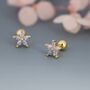 Sterling Silver Alexandrite Cz Flower Barbell Earrings, thumbnail 2 of 12