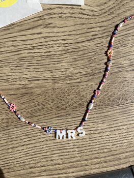 'Mrs' Beaded Necklace, With Mother Of Pearl Letters, 3 of 8