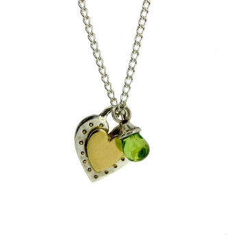 Sterling Silver And Gold Vermeil Peridot Heart Necklace, 2 of 4