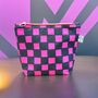 Large Cosmetic Bag Pink Checkered Pattern On Dark Grey, thumbnail 1 of 3