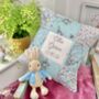 Peter Rabbit Name And Date Cushion Mint And Floral, thumbnail 5 of 9