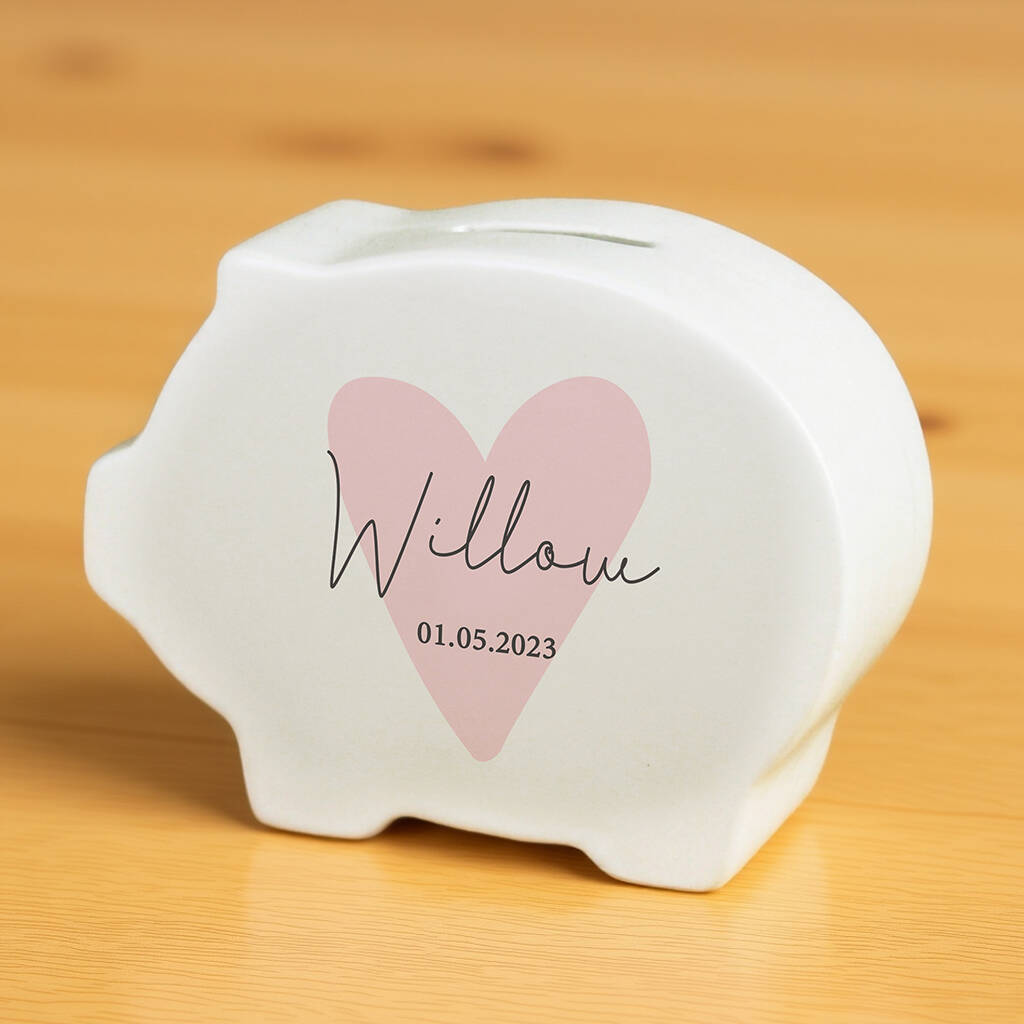Personalised Pink Heart Piggy Bank Personalised Gift, 1 of 5