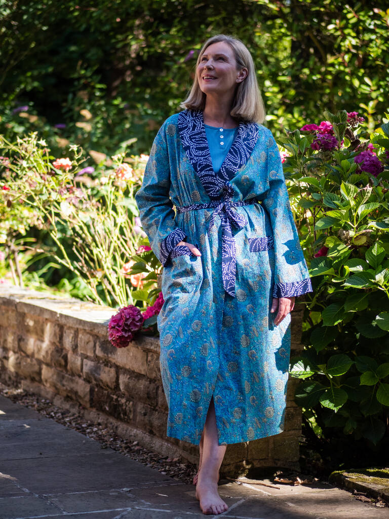 Indian Cotton Waterlily Print Robe, 1 of 4