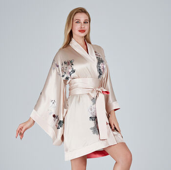 Silk Kimono Dressing Gown Fleur Japonaise Pink, 4 of 10