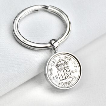 Luxury 80th Birthday Silver Sixpence Keyring, 3 of 6