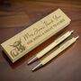 Personalised Highland Cow Wooden Pen And Pencil Set, thumbnail 5 of 6