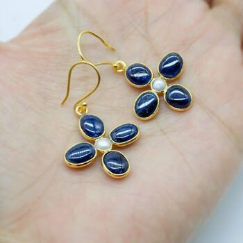 Blue Sapphire And Pearl Sterling Silver Earrings, 3 of 6