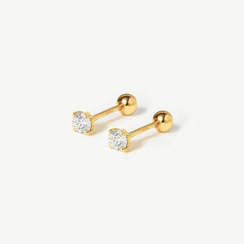 Women's 4mm Solitaire Round Stone Earrings – Screw Back In 18k Gold, 2 of 5