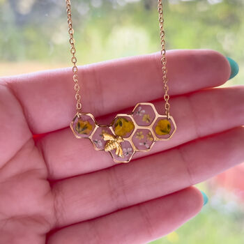 Gold Stainless Steel Honeycomb Bee Necklace, 3 of 6