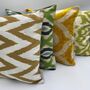 Square Ikat Silk Cushion Gold Zigzag, thumbnail 9 of 10