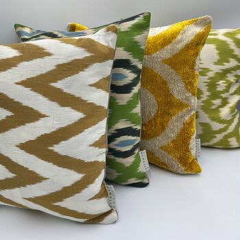 Square Ikat Silk Cushion Gold Zigzag, 9 of 10