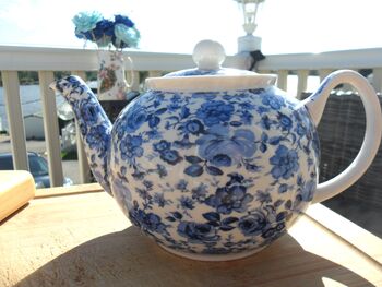 Two Cup Teapot In Ditsy Blue Rose Design, 2 of 7