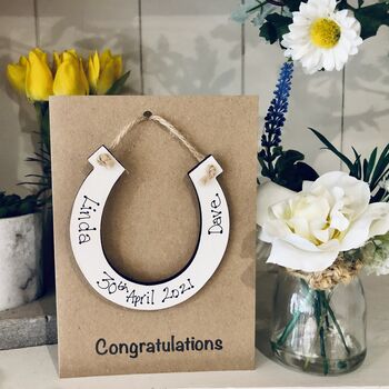 Personalised Wedding Card Horseshoe Wooden Keepsake, 2 of 4