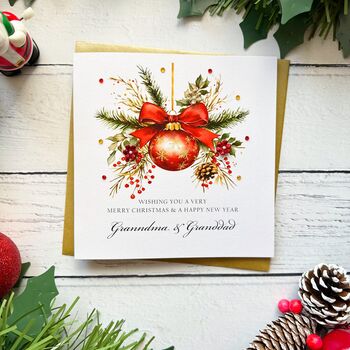 Handmade Red Bauble Christmas Card For Any Recipient, Customisable, 6 of 6