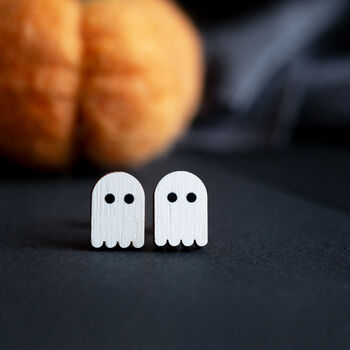Cute, Retro Ghosts Wooden Stud Earrings, 3 of 3