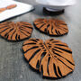 Wooden Drinks Coasters With Monstera Leaf Design, thumbnail 1 of 6