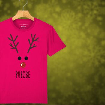 Rudolph The Reindeer Personalised Kids Christmas T Shirt, 9 of 12