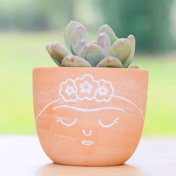 Terracotta Girl Face Planter With Choice Of Plant, 2 of 3