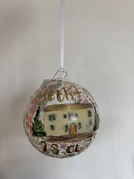 Hand Painted Wedding Venue Bauble – Custom Illustration With Couple’s Names And Date, 7 of 8