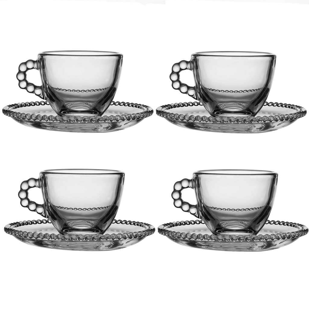Four Elegant Beaded Glass Cups And Saucers By Dibor